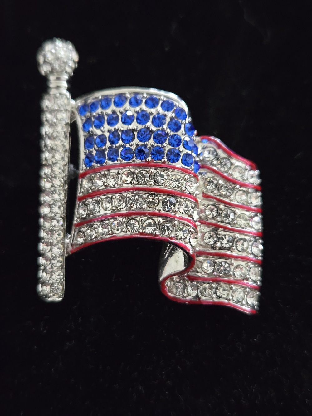 Patriotic Crystal American Flag Brooch - Blue, Red & Clear